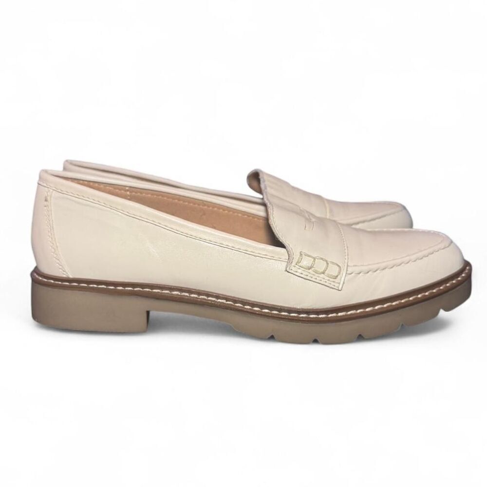 Rockport Ivory Leather Penny Loafers with Tan Lug Sole